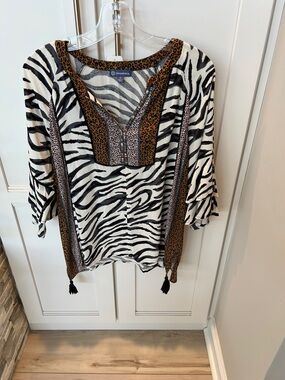 Democracy Zebra-Print Tunic with Leopard Accent